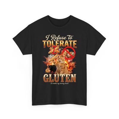 Cat I Refuse To Tolerate Gluten Funny Meme Humor Cat Lover Unisex 100% Cotton T-shirt Mens Tees Top