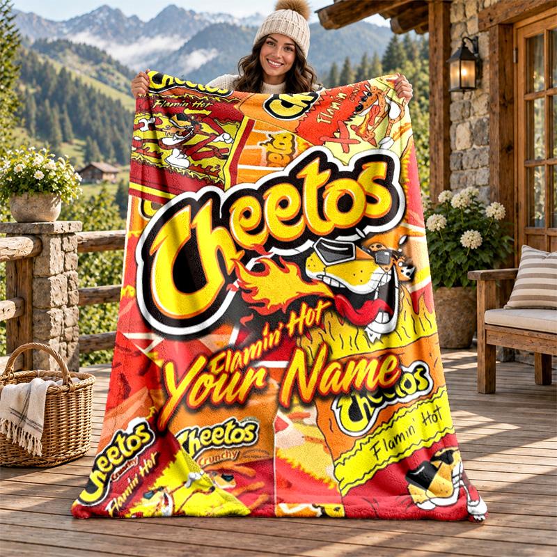 Cheetos Hot Snack Custom Name Flannel Blanket Personalized Soft Warm Plush Throw Blanket Customized Gift for Family Friends