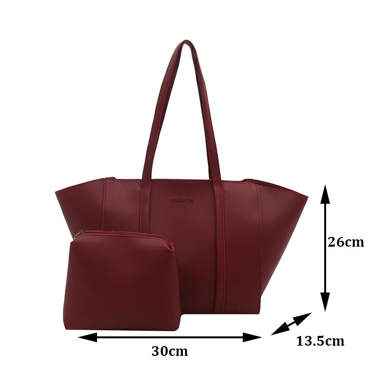Minimalist Tote Bag Set Letter Printed PU Zipper Closure Shoulder Bag For Women Shopping and Daily Use