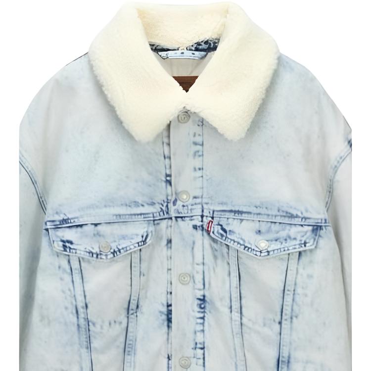 Levis Color Block Simple Comfortable Versatile Lapel Faux Shearling Denim Jacket Men jackets Light-Blue 0017B-0000
