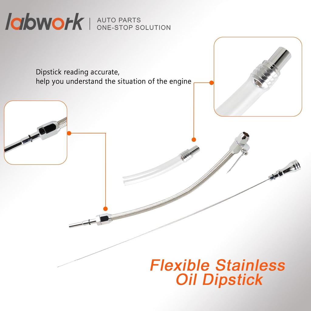 Labwork Flexible Stainless Oil Dipstick Replacement For LSX LS1 LS2 LS6 4.8L 5.7L 6.0L 6.2L Engines