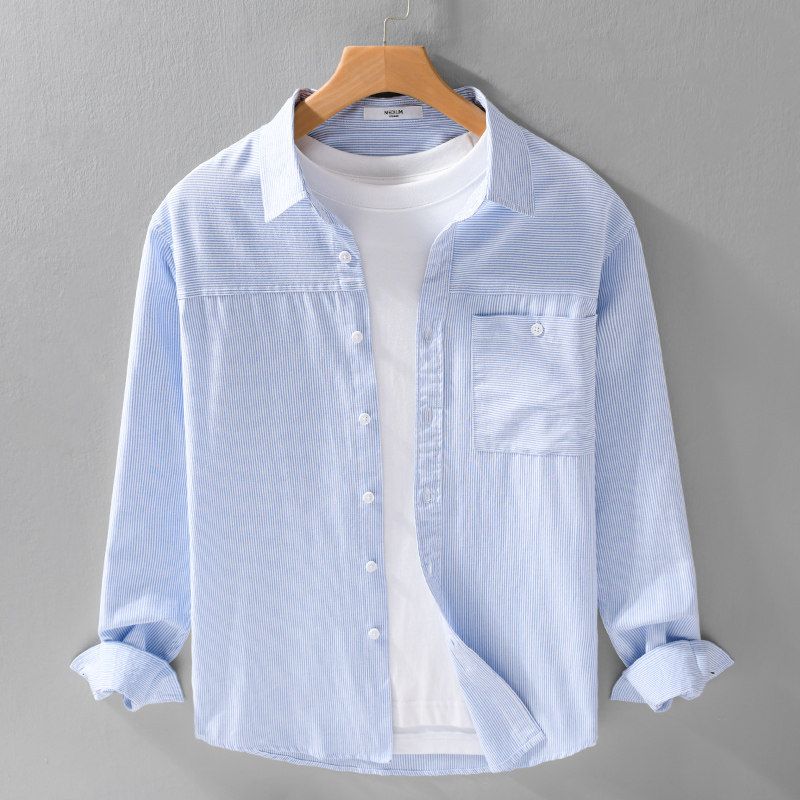Spring Summer Japan fashion Fresh Stripe Long sleeve Shirts Men's Clothing Artistic Youth Loose Casual Shirt Oxford Thin