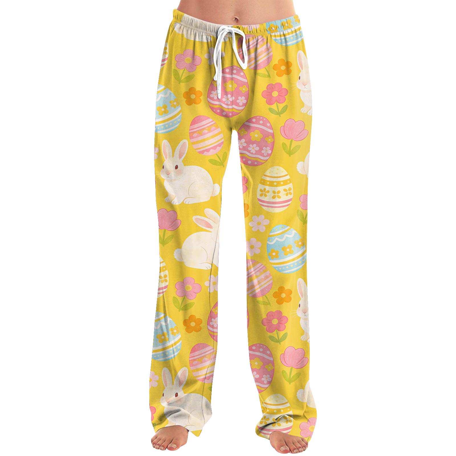 

Women s fashionable loose casual Easter cartoon printed casual pants XL жовтий