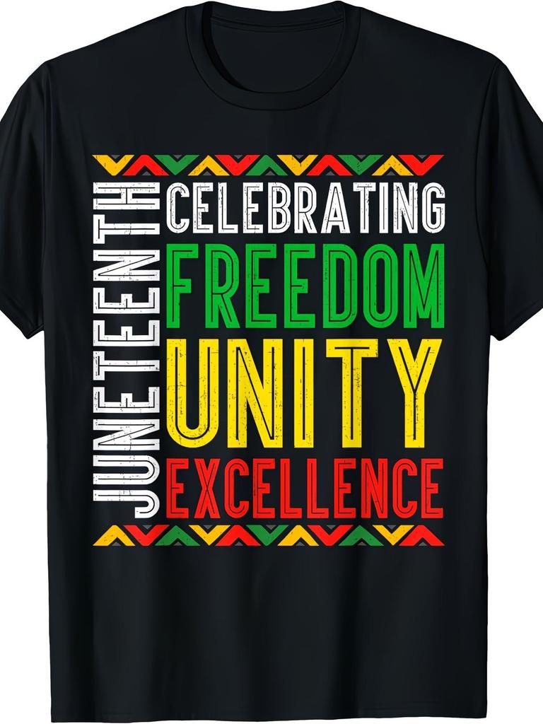 Celebrating Juneteenth 1865 African Freedom T-Shirt Vintage Casual Short Sleeve Crew Neck Printed T-Shirt Suitable for Daily Commute And Outdoor Activ