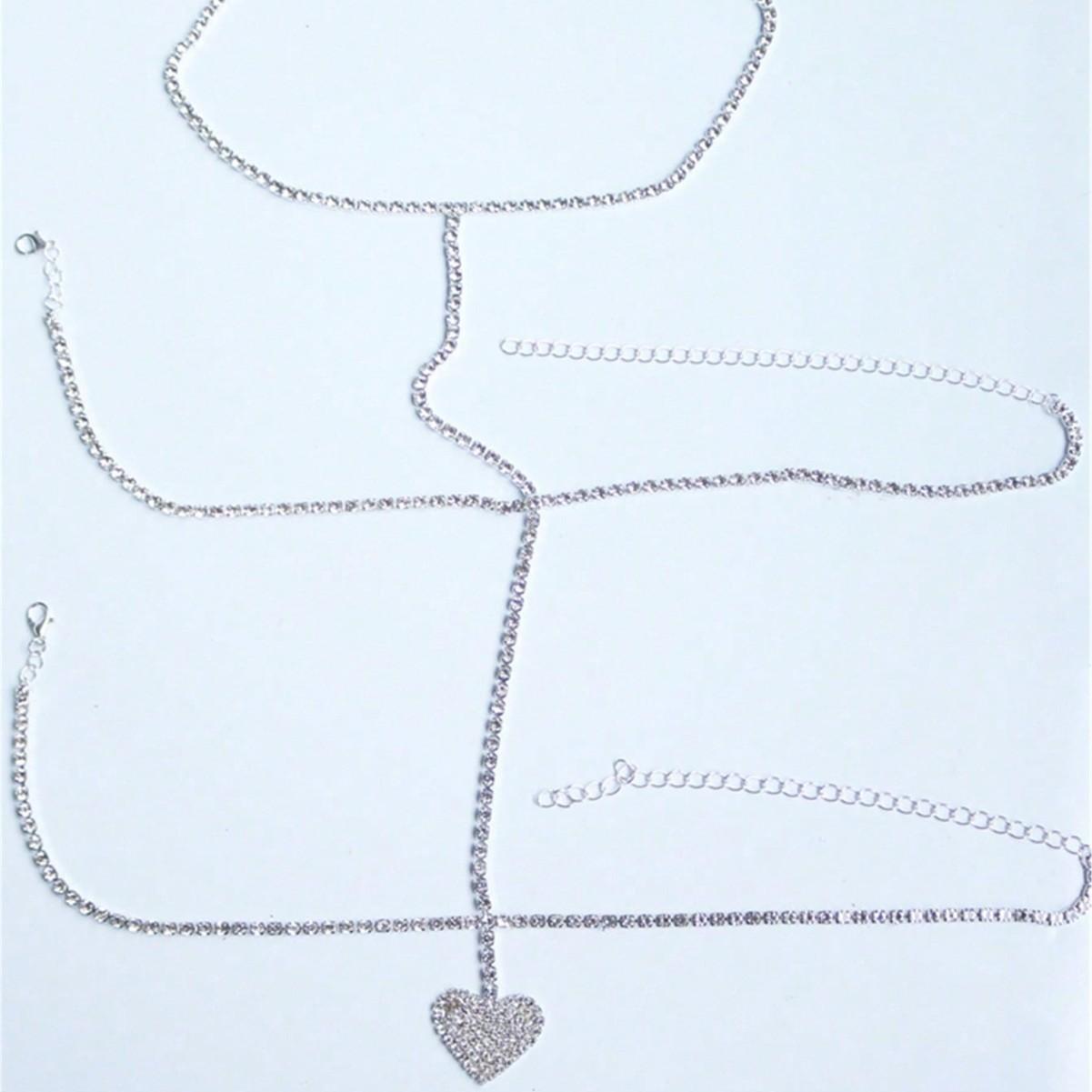 

Multi-Layer Body Diamond Love Leg Chain Beach Bikini Body Chain Rhinestone European And American Waist Chain Women серебряный