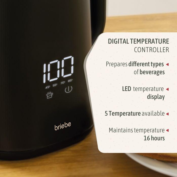 EBoil Bouilloire Électrique 1,7L Contrôleur de Température Numérique 45° à 100°C Briebe KT1175BLK 1500W Noir 04186