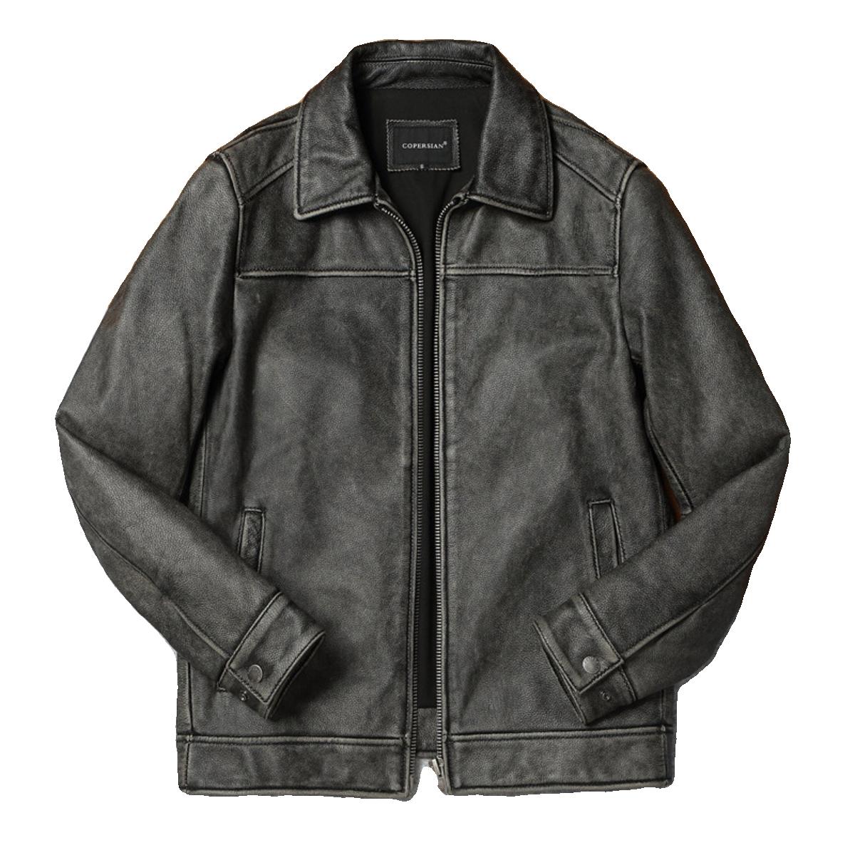 

Китайский размер винтажная серая мужская натуральная кожаная куртка из натуральной коровьей кожи короткая тонкая мужская кожаная куртка с отложным воротником весна осень 2XL