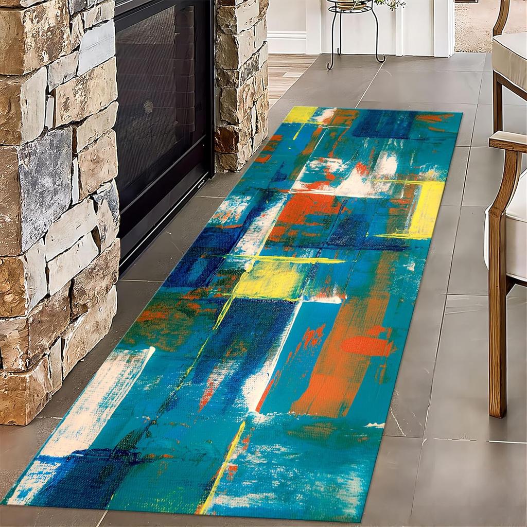 Modern Abstract Graffiti Hallway Runner Rugs Artistic Home Decor Non-Slip Long Carpet Color-block Patchwork Bedroom Bedside Rug