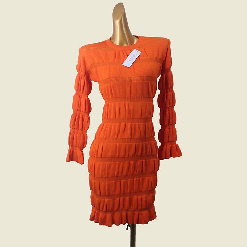

Knitting Dress 2024 New Arrival Waist-Tight Slim Looking Base Match with Coat Temperament Small Size Bodycon Dress Orange