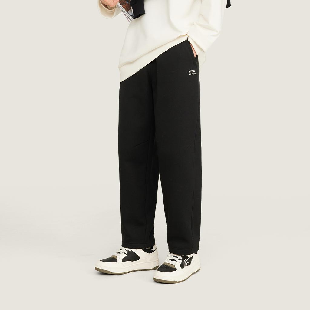 Li-Ning Simple Fleece Lined Warm Straight Leg Casual Pants Men bottoms Black AKLV997-1