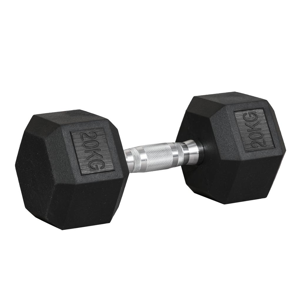20KG Single Rubber Hex Dumbbell Portable Hand Weights Dumbbell Home Gym