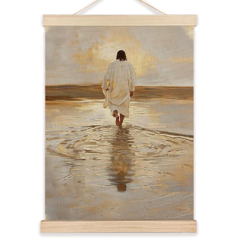 LZYRF Christian Jesus Walking on Water Wall Art Poster Framed, Christian Room Decor, Bible Verse Religious Jesus Canvas Prints Wall Decor for Church