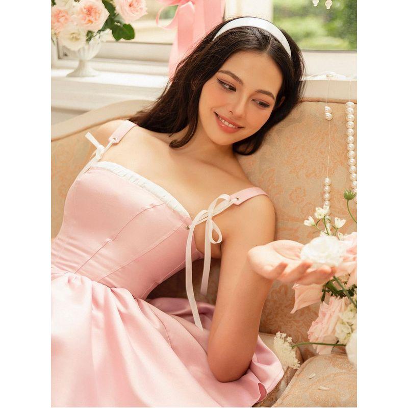 Sweet Little Gold Vietnamese Niche Pink Sweet Ballet Style Bow Lace-up Sling A Word Princess Dress