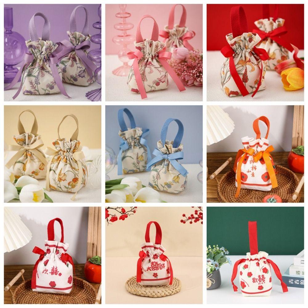 Drawstring Wedding Candy Bag Bowknot Chinese Style Handbag Portable New Year Gifts Bag  Party