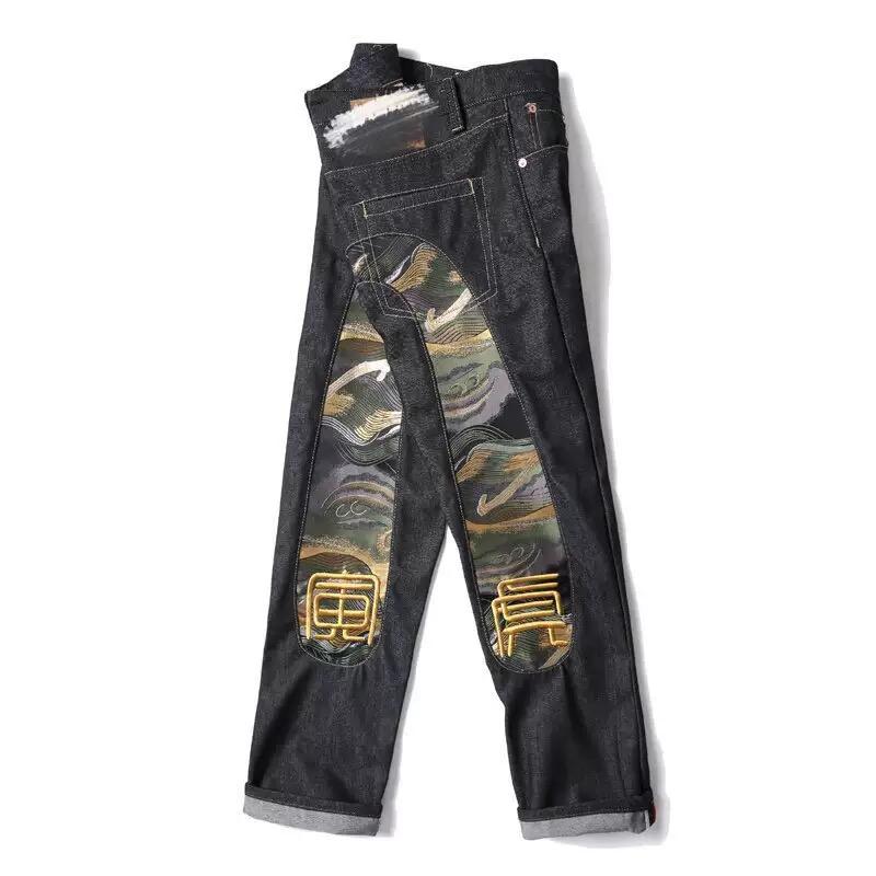 New Japanese Hipster Retro Hip-hop Fashion Print Jeans High Street Leisure Slim Straight Embroidery Y2k Print Stitching Trousers