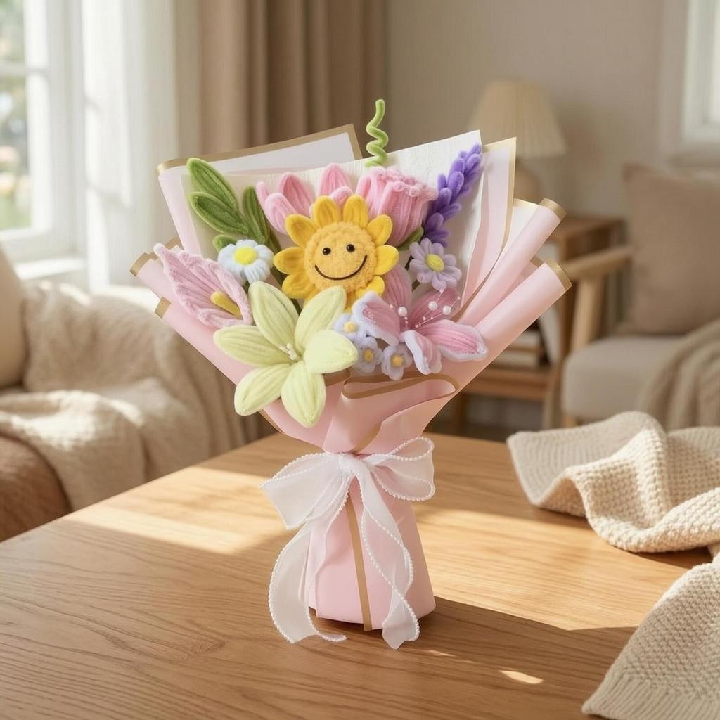 Chenille Flower Bouquet Ready to Gift Decor Pastel for Desk, Classroom, Teachers