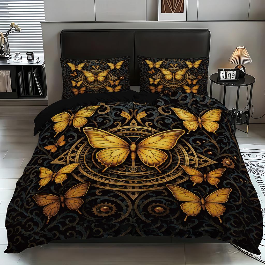 Fashionable Digital Print Butterfly Flower Duvet Cover Set -SoftComfortable Bedding with Classic Design-Ideal for