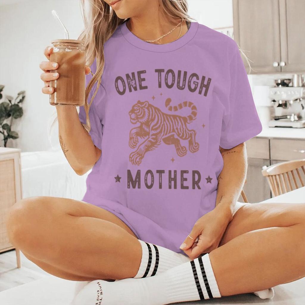 One Tough Mother Vintage Tiger Print T Shirts Short Sleeve Crewneck Graphic Fashion Women Casual Tees