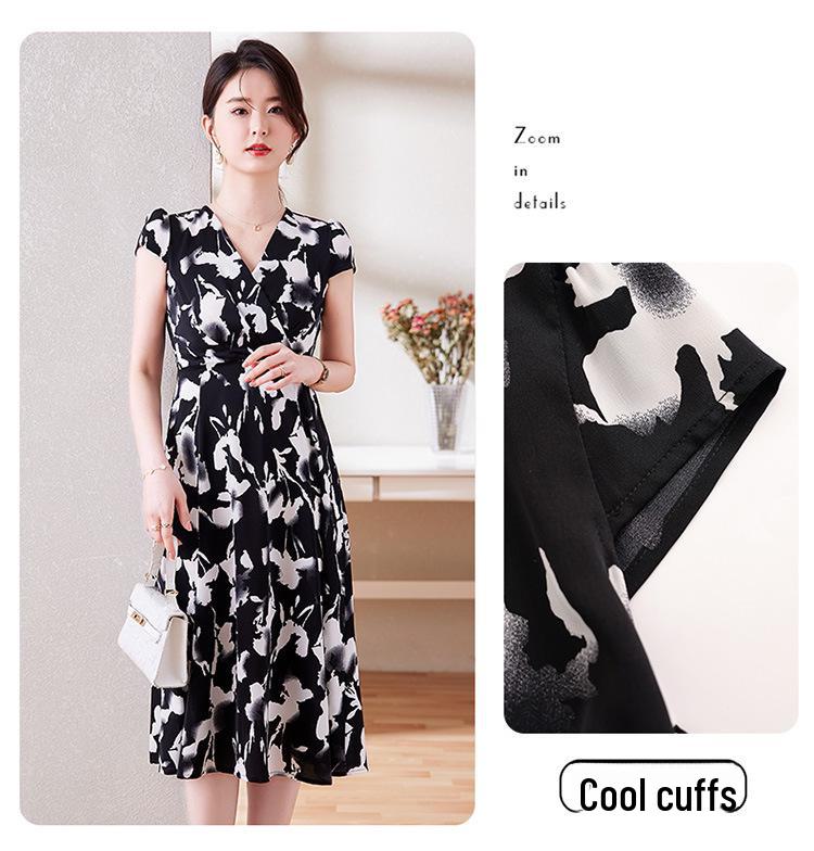 Vestido Floral de Verano Talla Grande - Manga Corta, Cintura Definida, Estilo Delgado