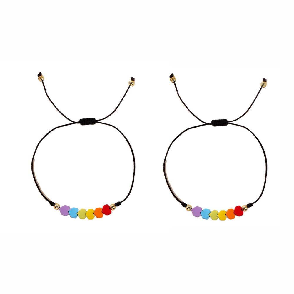 2Pcs Adjustable Rainbow Heart Bracelet Candy Color Friendship Braided Bracelet  Gifts