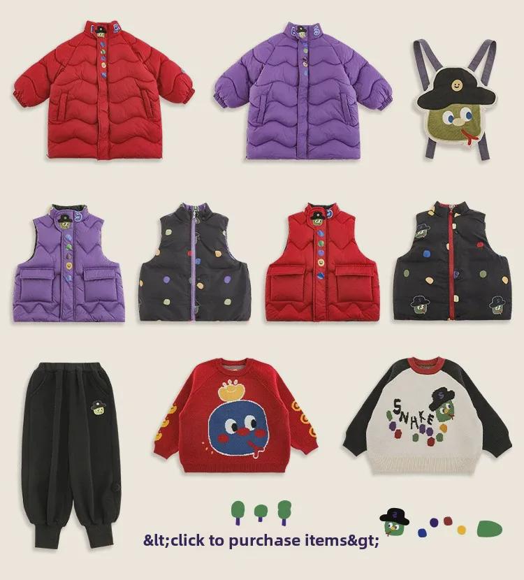 Wulibuyi 2025 Boys' Long-Sleeve Cartoon Snake Sweater – Warm Winter Knit