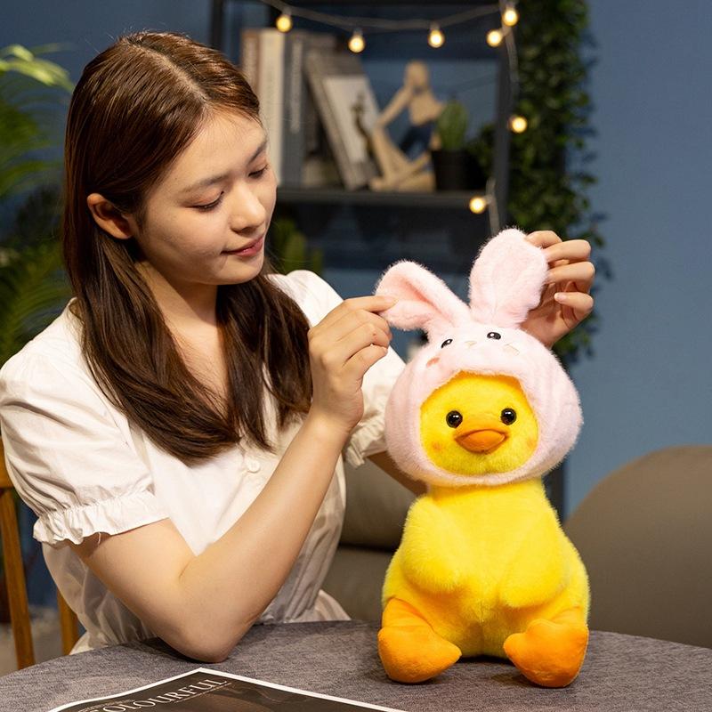 New Cute Little Yellow Duck Doll Plush Toy Doll Wearing Hat Duck Children's Pillow Doll Gift