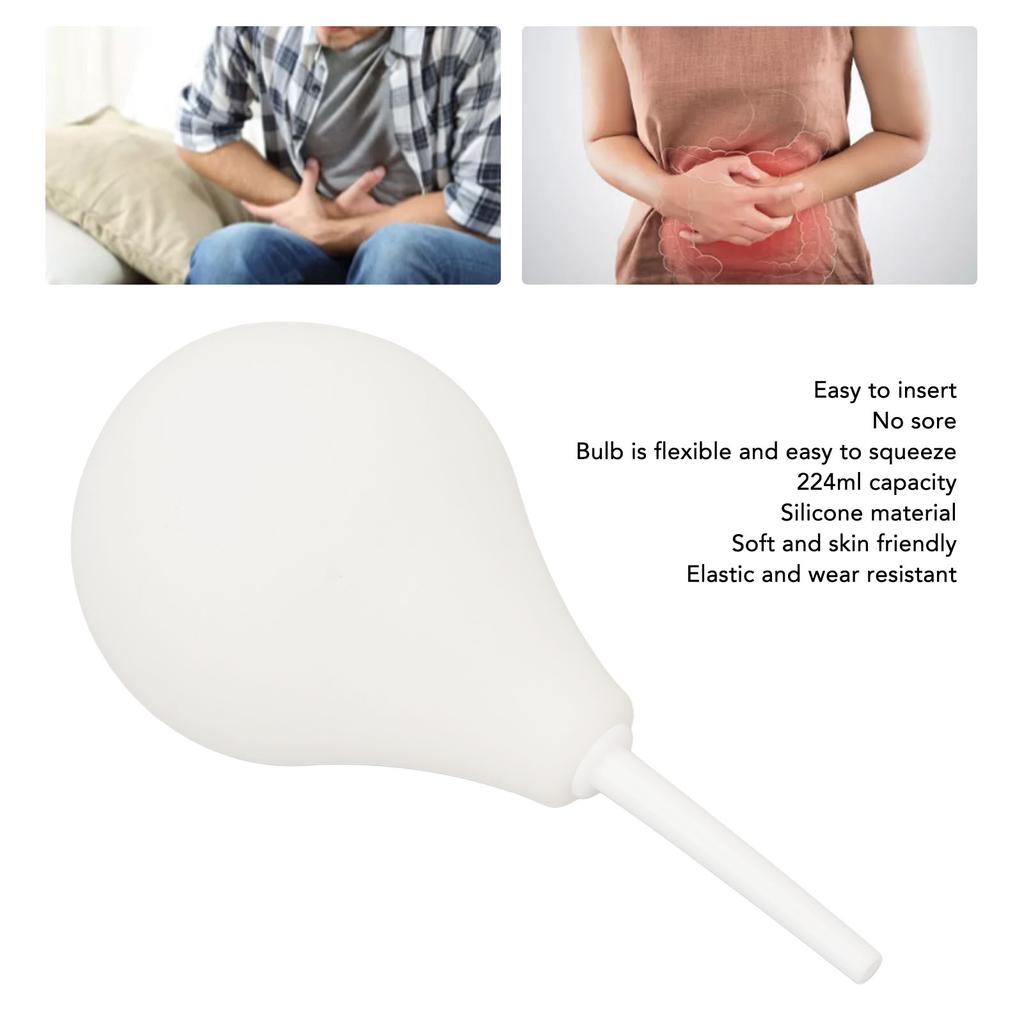Soft Flexible Enema Bulb Professional White Silicone Anal Cleaning Douche for Men Women 224ml