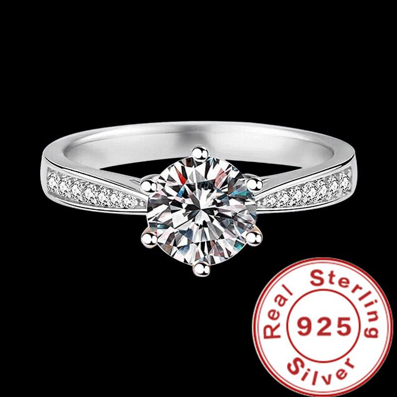 925 Sterling Silver Zircon Adjustable Women's Engagement Ring Wedding Fashion Jewelry Accessories