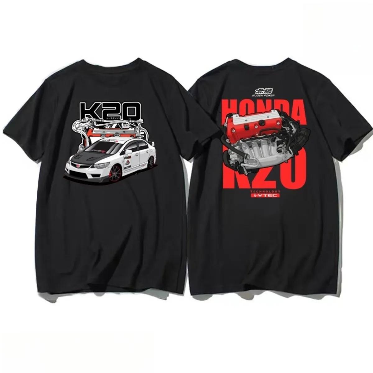 

2026 Honda Civic FD2 Спортивний автомобіль Двигун K20 Підходить для автомобіля JDM Перегони Мода Футболка З коротким рукавом Бавовняна Культурна Сорочка Кастомізація XXXL чорний