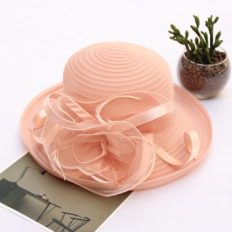 Sunscreen Sun Hat Organza Flower Mesh Sun Hat Spring And Summer Foldable Women'S Crimped Top Hat