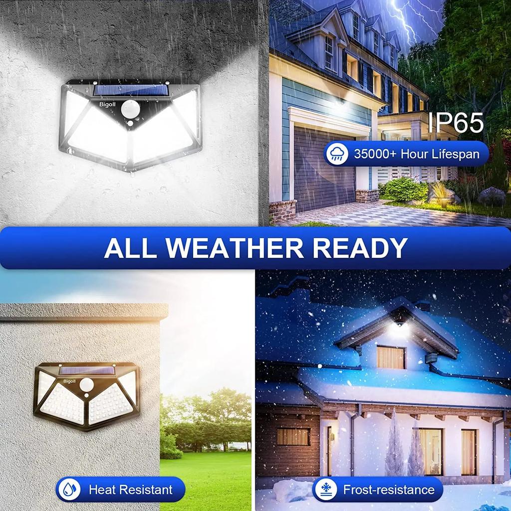 1/2/4/6Pcs 100 LED Outdoor Solar Lights PIR Motion Sensor Waterproof Solar Powered Sunlight Light for Outdoor Garden Lighting