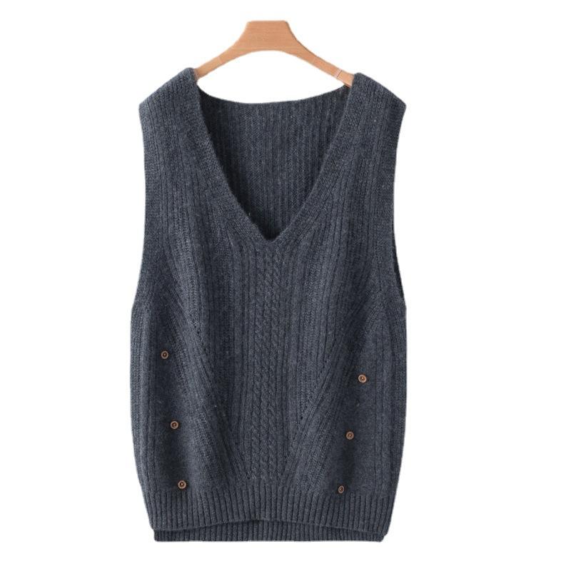 V-neck Vest Vest Vest Vest Spring and Autumn New Style Loose and Slim and Lazy Style Layered Sweater Top