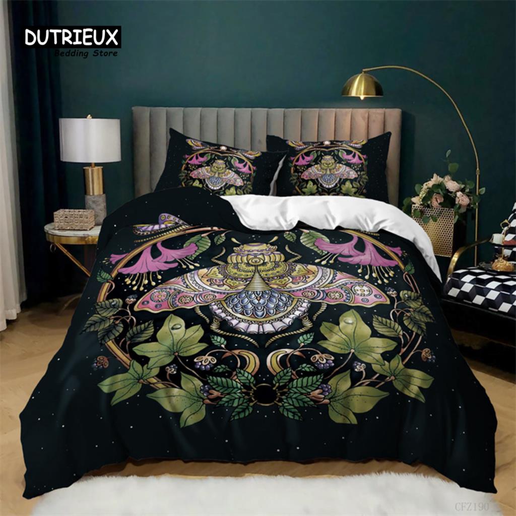 Butterfly Duvet Cover Europe Geometric Moth Bedding Set Queen Size For Kids Boys Girls Teens Mystic Fantasy Room Dorm Decorative