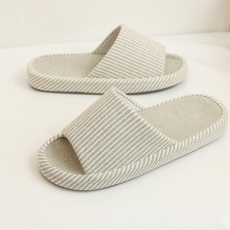 Japanese-style Linen Slippers Thick-bottomed Four-season Women's Silent Non-slip Sweat-absorbing Cotton and Linen Breathable Home Slippers