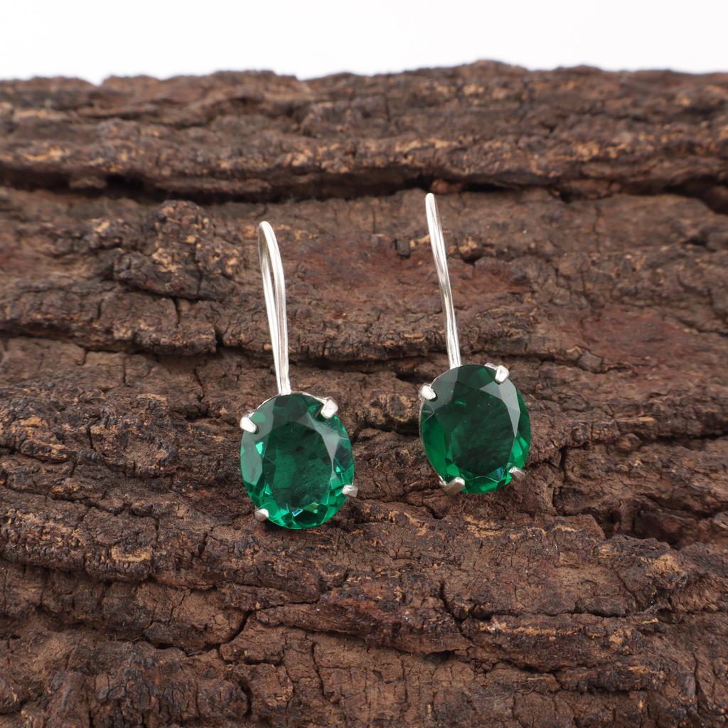 Grønne smaragd edelstens øredobber smykker, Håndlagde nydelige sølv øredobber, 925 sterling sølv smykker for bryllupsgave
