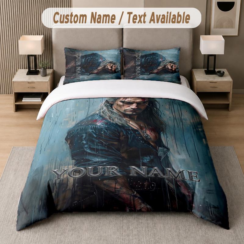 Custom Name The Witcher Geralt 3Pcs Duvet Cover Set Personalized Text Bedding Pillowcases Bedroom