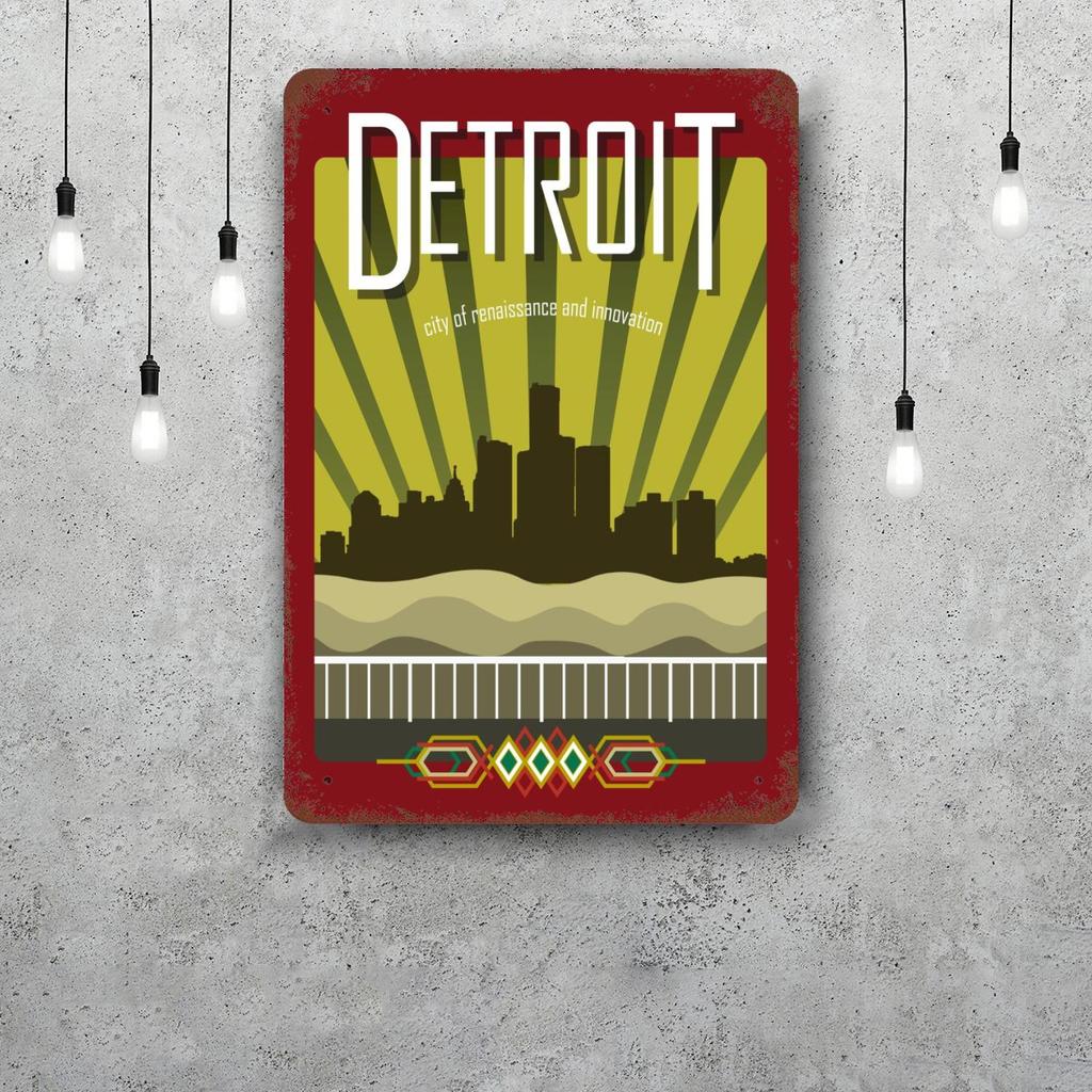detroit Funny Bar Metal Sign Retro Plaque Vintage Sign Alcohol Drinker Pub Club Man Cave Kitchen Wall Decoration