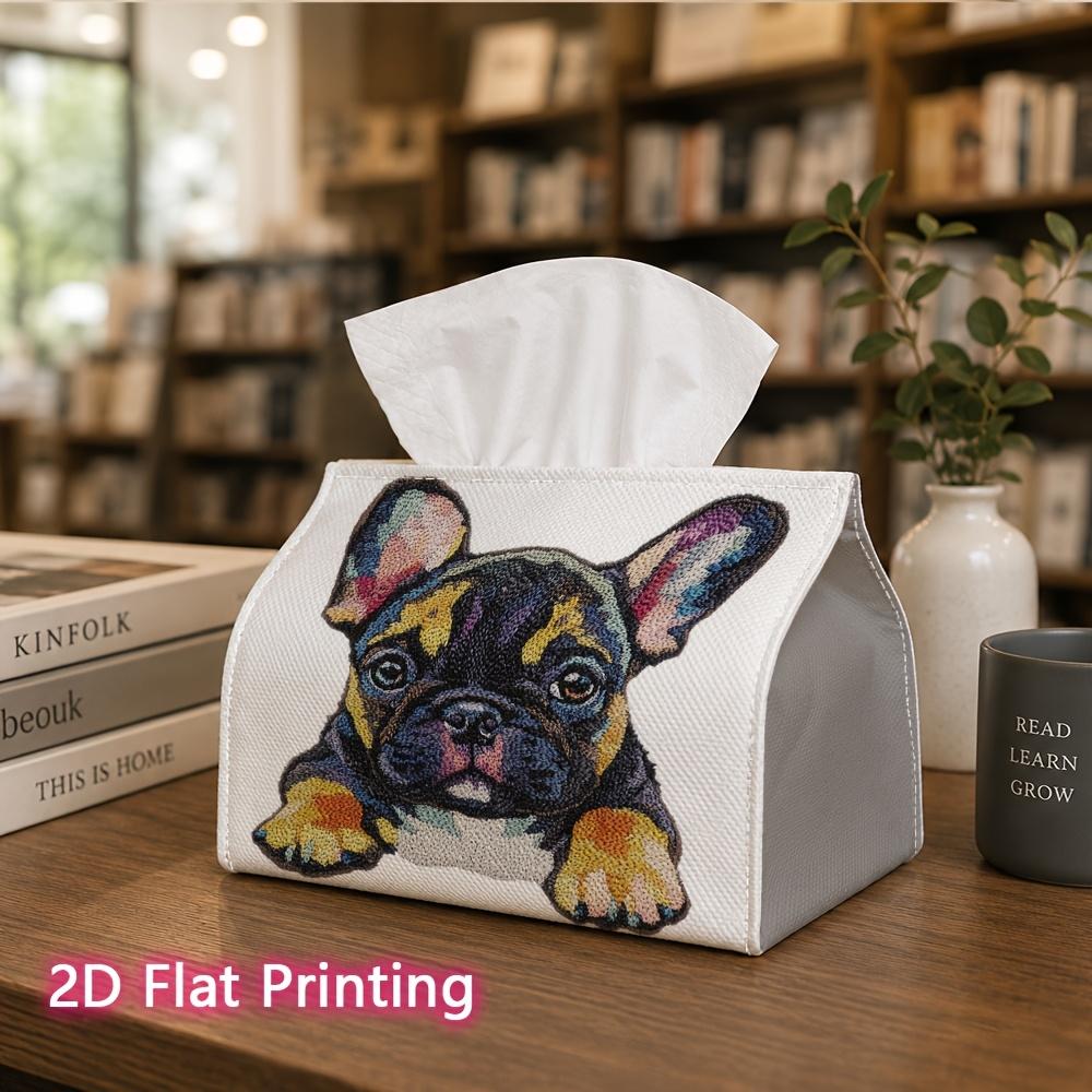 1pc, 2D Flat Printing, Tissue Box with Colorful French Bulldog Patch Pattern, Suitable for Home, Car, And Party Decoration Tissue Holder, Perfect for