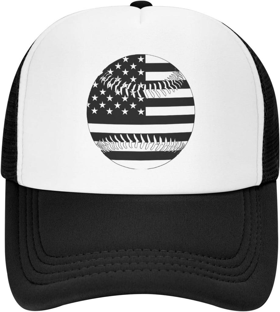 Baseball Amerikanische Flagge Grafik Trucker-Kappe Atmungsaktives Netz Verstellbar Lässige Kappe für Männer Frauen
