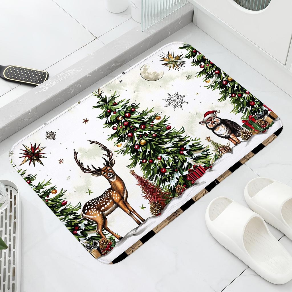 Christmas Pine,deer,and Owl Patterns,washable Door Mats for Christmas,suitable for Decorating Carpets In Corridors,bathrooms,hom
