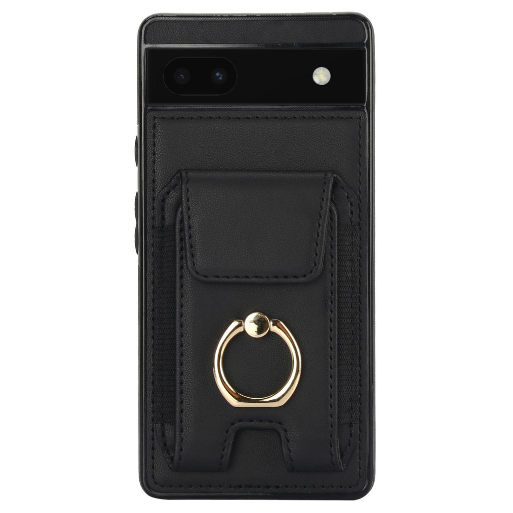 For Google Pixel 6a Phone Case PU Leather+TPU Card Holder Cover with Ring Holder