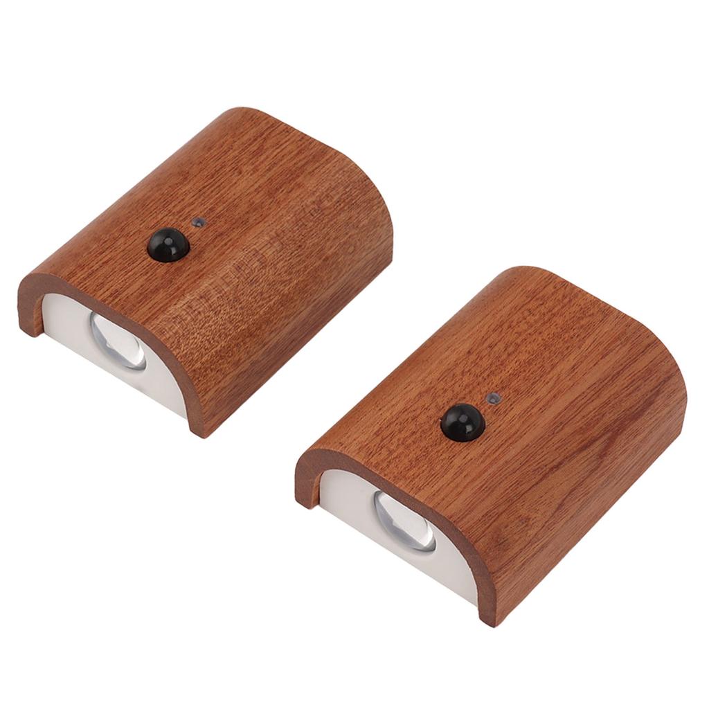 2Pcs Hallway Night Light Intelligent Linkage Wooden Motion Sensor Stairway Night Light USB