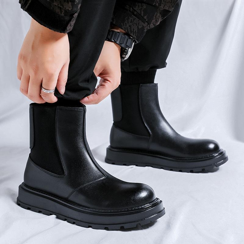 Men's new Martin boots autumn and winter velvet big head thick sole heightening casual versatile high-top boots 22725-R