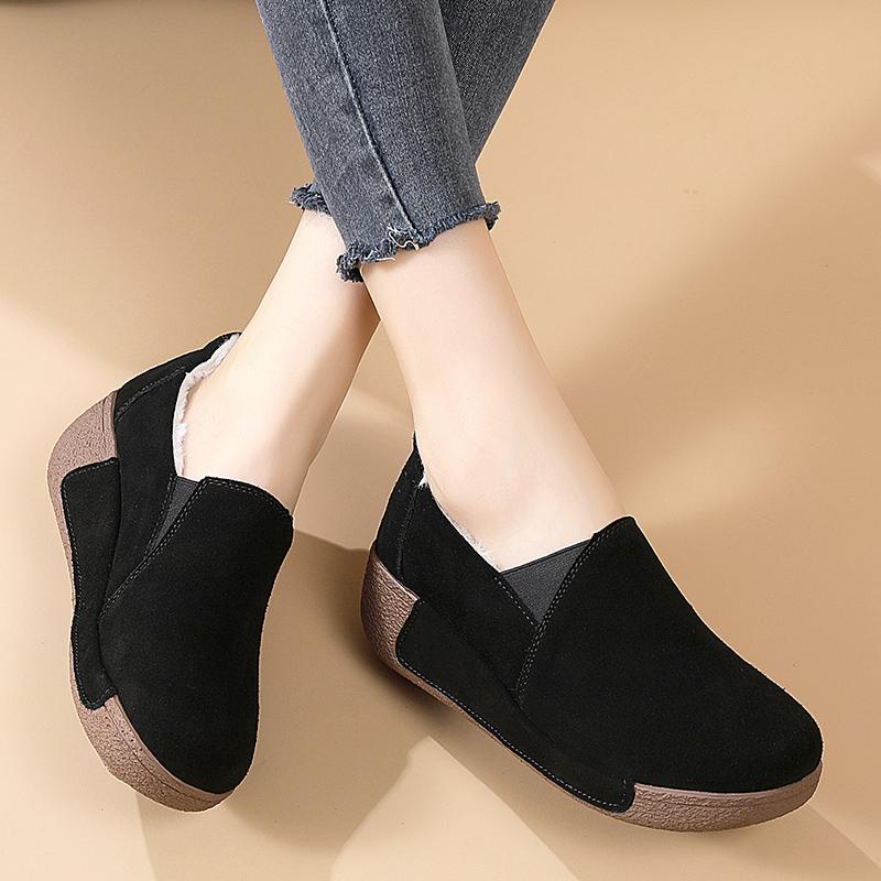 Women's Platform Loafers Suede Creepers Winter Warm Thick Sole Casual Slip On Height Increase Low Shoes