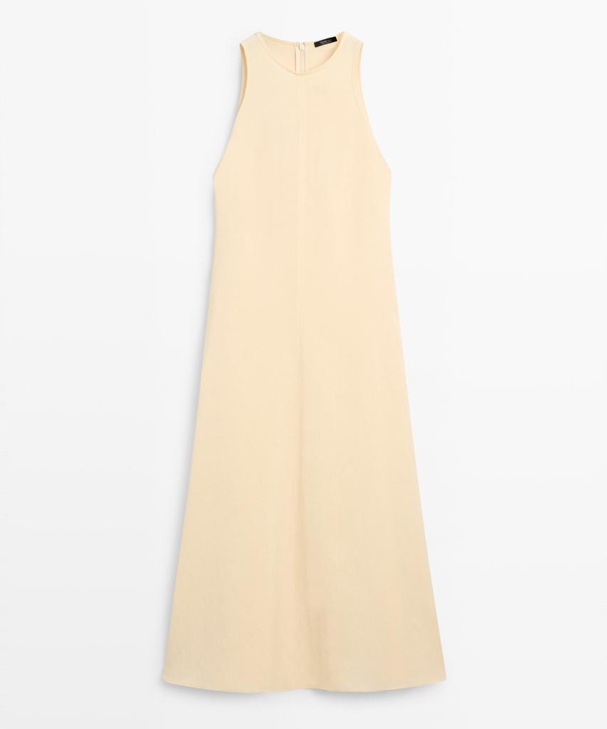 Masimodutti Linen Fluid Halterneck Midi Dress