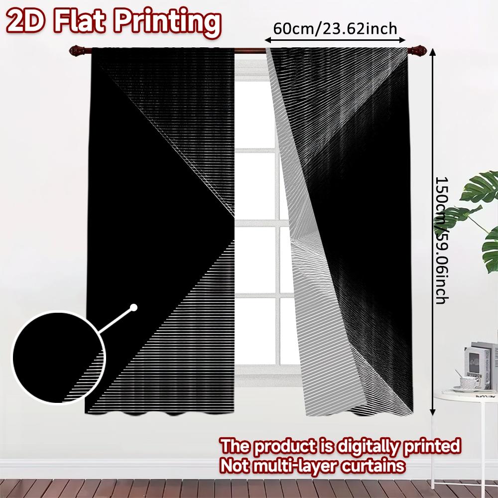 2D-Flachdruck, 2-teilige Vorhänge (Ohne Stange) Geometrisches Schwarz-Weiß-Design Valentinstag Festival Chic Druckvorhänge