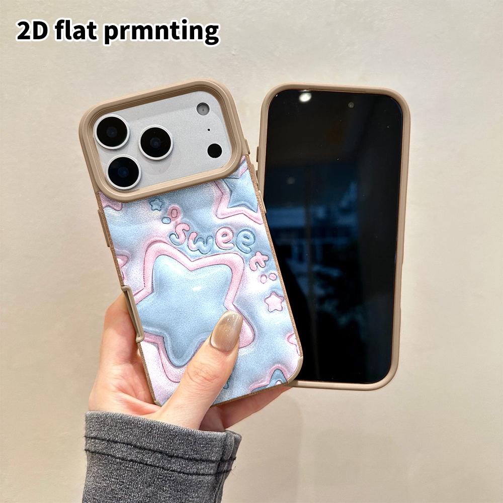 Phone Case: 2D Flat Lambskin Suitable for iPhone 18 17 16 15 14 13 Pro Protective Case, Puffy Stars, Christmas and Halloween Gifts