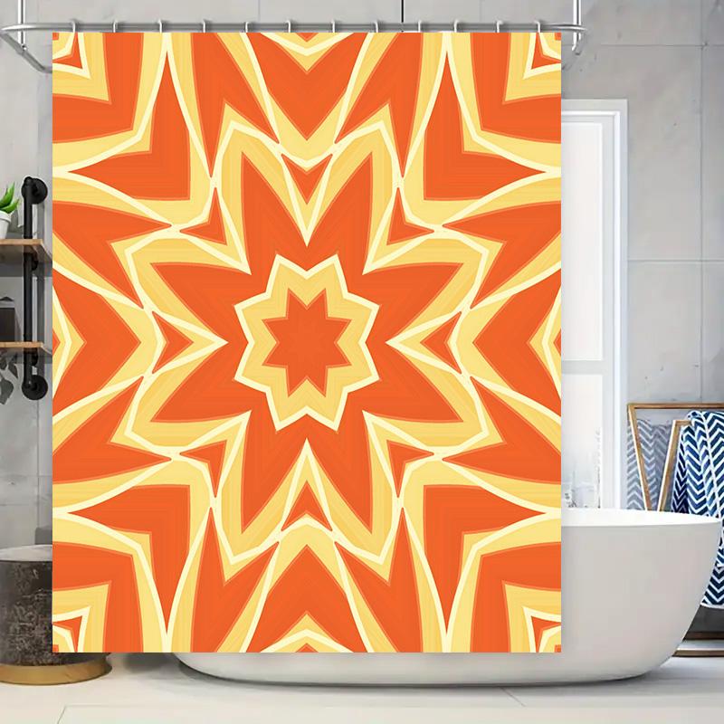 

Modern Floral Shower Curtain Orange Yellow Geometric Print For Bathroom Decor Kitchen Walls Made In Usa With Quick Dry Fabric Av W60H190(CM)-1 Pcs