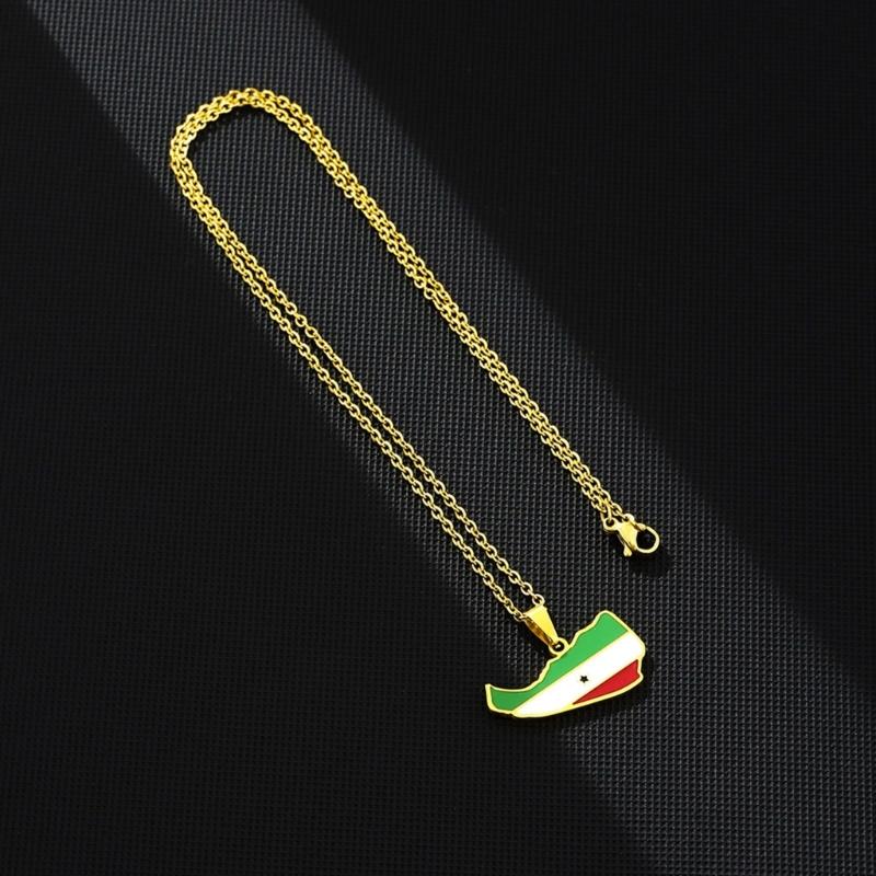 Stainless Steel Somaliland Map Pendant Retro Necklaces National Style Flag Map Dripping Oil Clavicle Chain Jewelry Gift