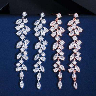 Orecchini pendenti lunghi CMM Foglia di Zirconia Cubica per Donne Gioielli da Sposa Accessori Regalo